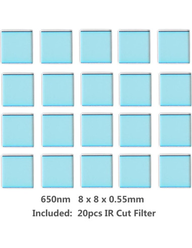20 Filtros IR-Cut 650nm Cuadrados 8x8mm Gzikai para CCTV