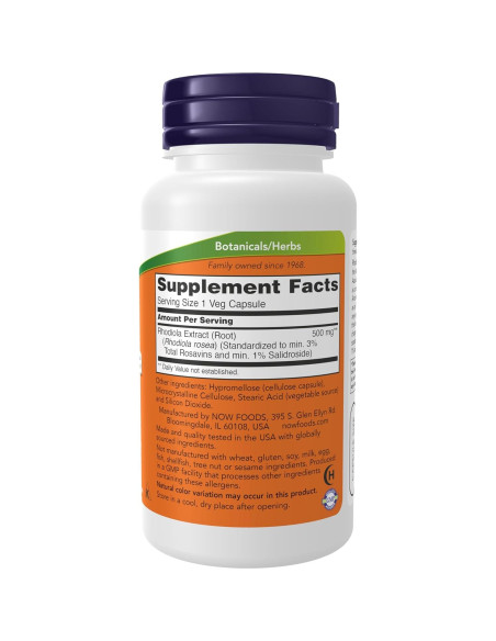 Suplemento Rhodiola 500 mg NOW Foods - 60 Cápsulas Veganas Suplemento Rhodiola 500 mg NOW Foods - 60 Cápsulas Veganas