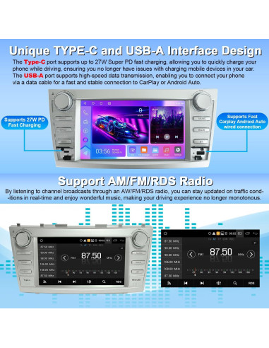 Radio Android 13 para Toyota Camry 2006-2011, 4GB RAM, 64GB