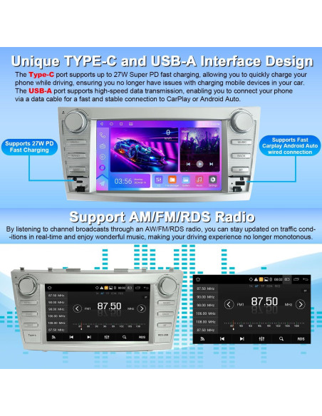 Radio Android 13 para Toyota Camry 2006-2011, 4GB RAM, 64GB