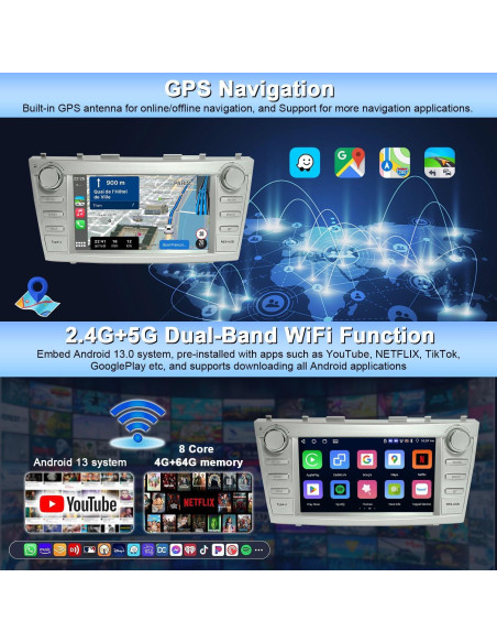 Radio Android 13 para Toyota Camry 2006-2011, 4GB RAM, 64GB