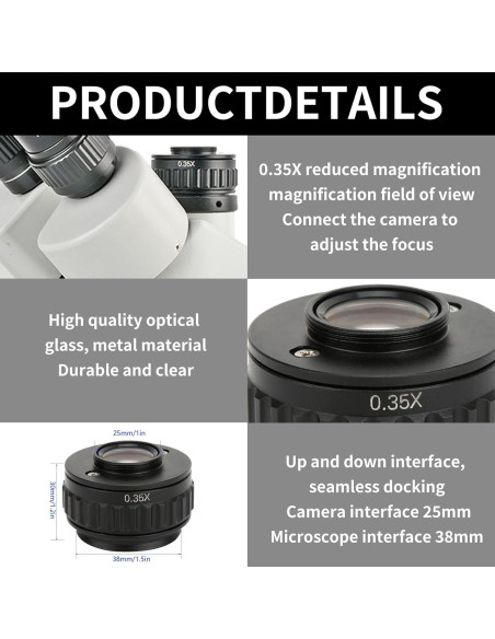 Adaptador de Microscopio Trinocular Eujgoov 0.35X Metal Vidrio