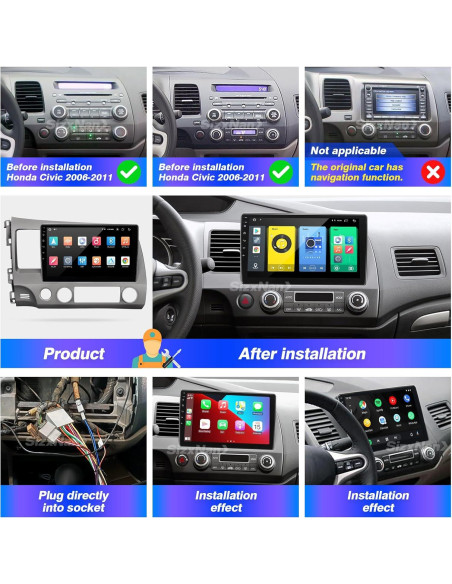 Pantalla Táctil 10.1" Android SizxNanv para Honda Civic 2006-2011