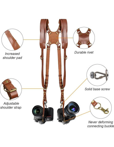 Correa de cámara dual de cuero Kasla para DSLR/SLR - Marrón