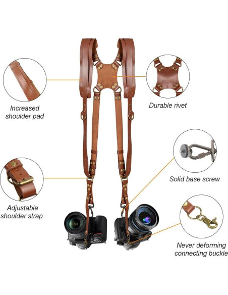 Correa de cámara dual de cuero Kasla para DSLR/SLR - Marrón