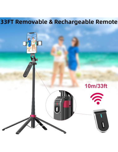 Palo Selfie WOVTE 180 cm con 2 Luces y Control Remoto