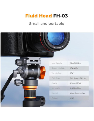 Cabezal Fluido K&F Concept FH-03 para Trípode 5kg