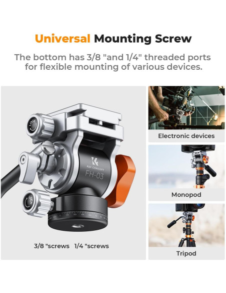 Cabezal Fluido K&F Concept FH-03 para Trípode 5kg