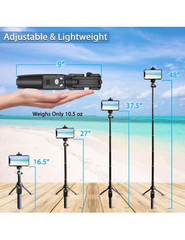 Selfie Stick y Trípode Fugetek 22.86 cm Bluetooth Aluminio