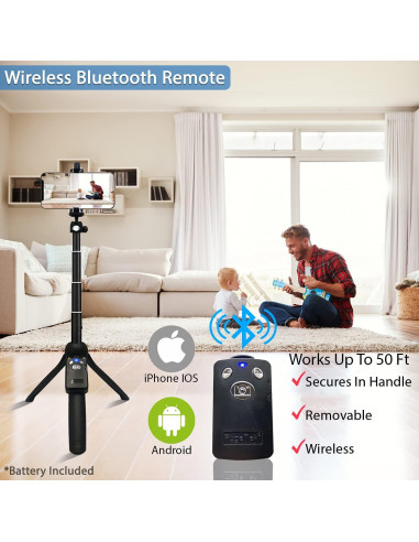 Selfie Stick y Trípode Fugetek 22.86 cm Bluetooth Aluminio