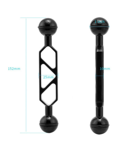 Adaptador de bola 2.54 cm a cabeza YS con brazo 12.7 cm aluminio