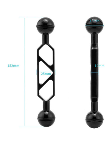 Adaptador de bola 2.54 cm a cabeza YS con brazo 12.7 cm aluminio