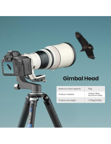 Cabezal de trípode gimbal WEYLLAN PH8 de fibra de carbono 15kg