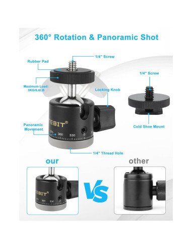 Cabezal de bola mini UTEBIT 20mm para trípode 360