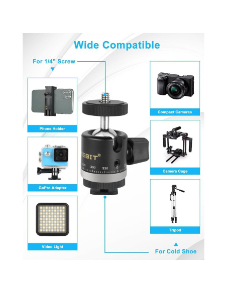 Cabezal de bola mini UTEBIT 20mm para trípode 360