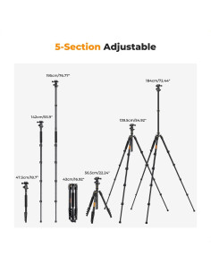 Trípode de Cámara K&F Concept 178cm 3 Vías Ligero y Estable 2