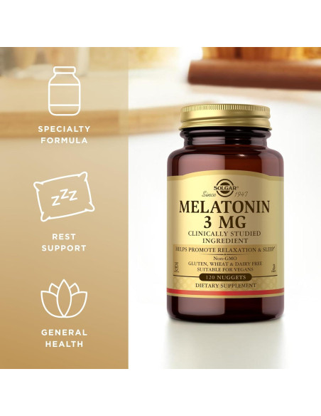 Solgar Melatonina 3 mg - 120 Nuggets - Vegano y Sin Gluten