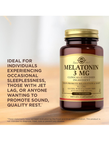 Solgar Melatonina 3 mg - 120 Nuggets - Vegano y Sin Gluten