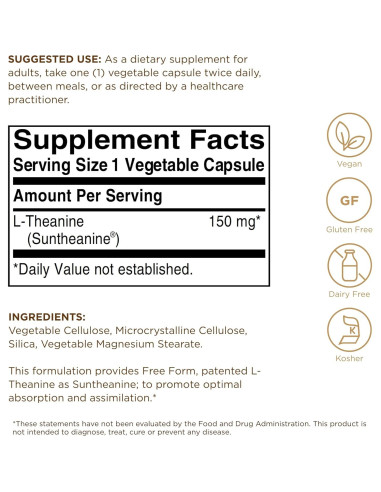 Solgar L-Theanine 150 mg - 60 Cápsulas Vegetales - Relajación