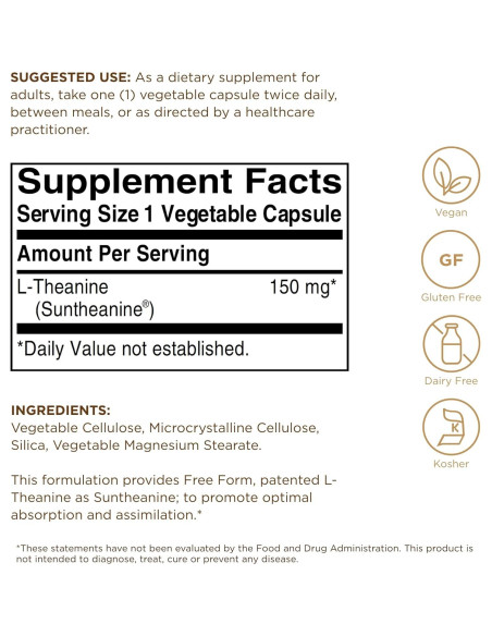 Solgar L-Theanine 150 mg - 60 Cápsulas Vegetales - Relajación