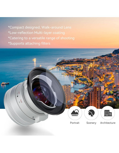 Lente Gran Angular PERGEAR 12mm F2 II para Sony E Plata