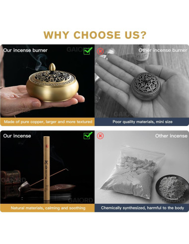 Kit de quemador de incienso GAIORD 29 piezas latón dorado