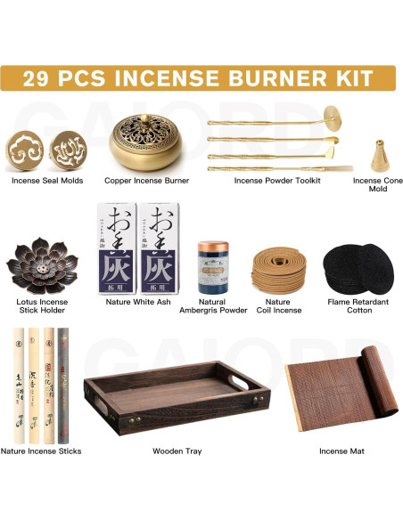 Kit de quemador de incienso GAIORD 29 piezas latón dorado