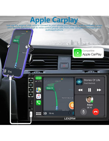 Estéreo de coche Leadfan N7C Double Din 7" con Carplay y Android Auto