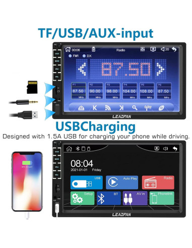 Estéreo de coche Leadfan N7C Double Din 7" con Carplay y Android Auto