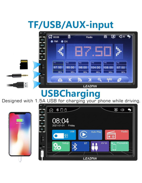 Estéreo de coche Leadfan N7C Double Din 7" con Carplay y Android Auto