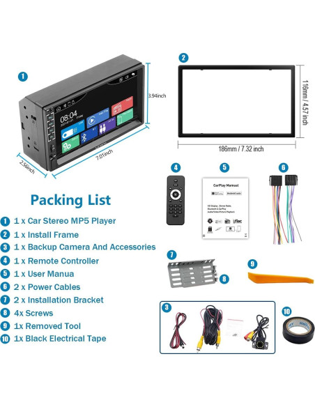 Estéreo de coche Leadfan N7C Double Din 7" con Carplay y Android Auto