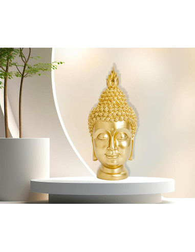 Estatua de Cabeza de Buda de Oro AMOIENSIS 15x13x28 cm