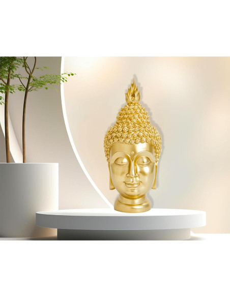 Estatua de Cabeza de Buda de Oro AMOIENSIS 15x13x28 cm