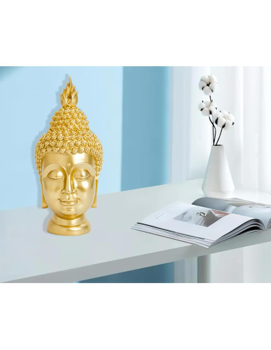 Estatua de Cabeza de Buda de Oro AMOIENSIS 15x13x28 cm