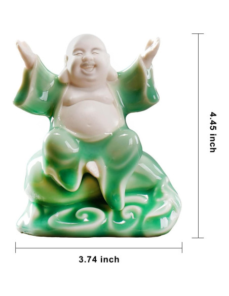 Estatua de Buda Risueño Cerámica Verde 11.3 cm para Buena Suerte Estatua de Buda Risueño Cerámica Verde 11.3 cm para Buena Suerte
