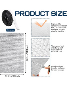 Cubierta de Sombra para Ventana RV Frienda 121.9x762 cm Plata 2