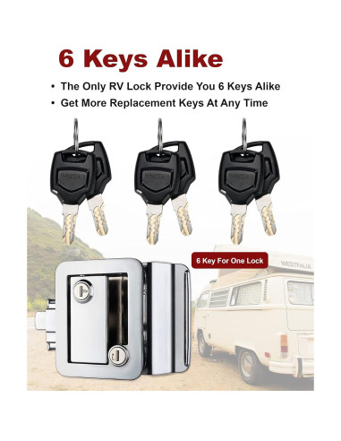 Cerradura de puerta camper Naissian cromo con 6 llaves iguales