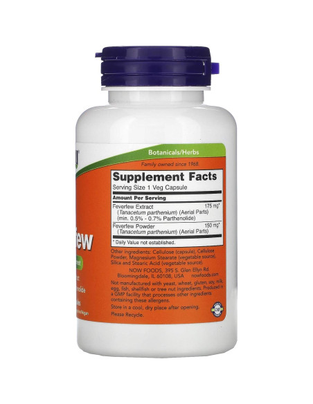 Cápsulas Veganas de Fiebre NOW Foods - 100 unidades Cápsulas Veganas de Fiebre NOW Foods - 100 unidades