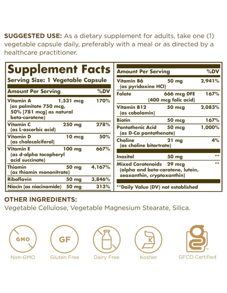 Suplemento Multivitamínico Solgar Vitaminas Solo 90 Cápsulas