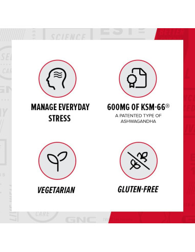 Suplemento de Ashwagandha 600mg GNC Herbal Plus - Alivio del Estrés