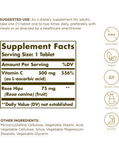 Vitamina C 500 mg Solgar con Rosa Mosqueta - 100 Tabletas - Antioxidante Vegano 2