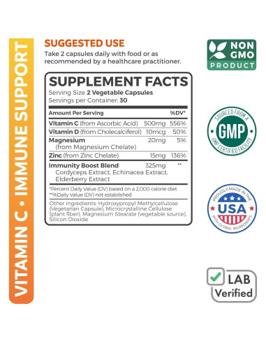 Suplemento Inmunológico Healths Harmony 60 Cápsulas Vitamina C Zinc