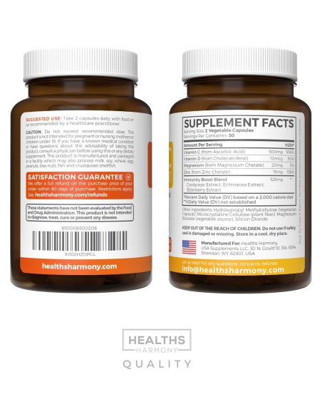 Suplemento Inmunológico Healths Harmony 60 Cápsulas Vitamina C Zinc Suplemento Inmunológico Healths Harmony 60 Cápsulas Vitamina C Zinc