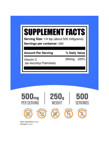 Polvo de Palmitato de Ascorbilo BulkSupplements 250g - Vitamina C