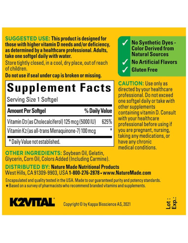 Nature Made Vitamina D3 K2 5000 UI 30 Gelatinas Blandas