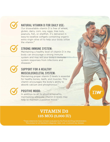 NatureWise Vitamina D3 5000IU 200 Mini Softgels - Soporte Inmunológico