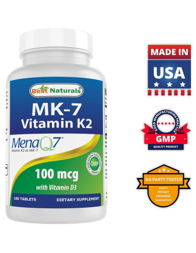 Suplemento Vitamina K2 MK7 y D3 Mejores Naturales 180 Tabletas