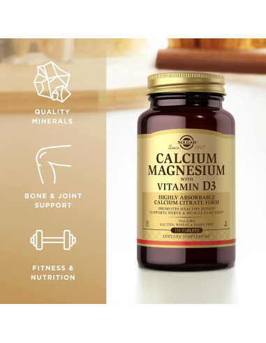 Suplemento de Calcio Magnesio con Vitamina D3 Solgar 150 Tabletas