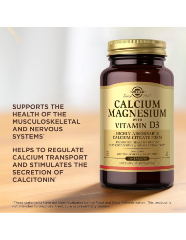 Suplemento de Calcio Magnesio con Vitamina D3 Solgar 150 Tabletas
