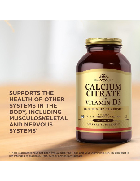 Suplemento de Citrato de Calcio Solgar con Vitamina D3 240 Tabletas